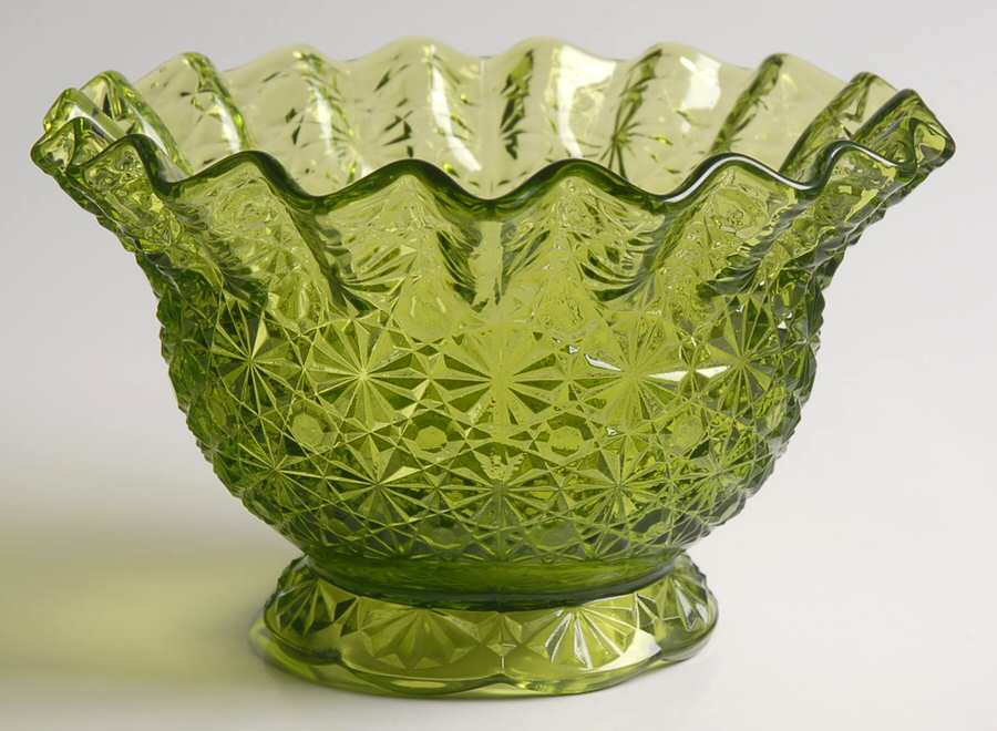 Daisy and Button Green 6" Round Crimped Bowl by Smith Glass -1