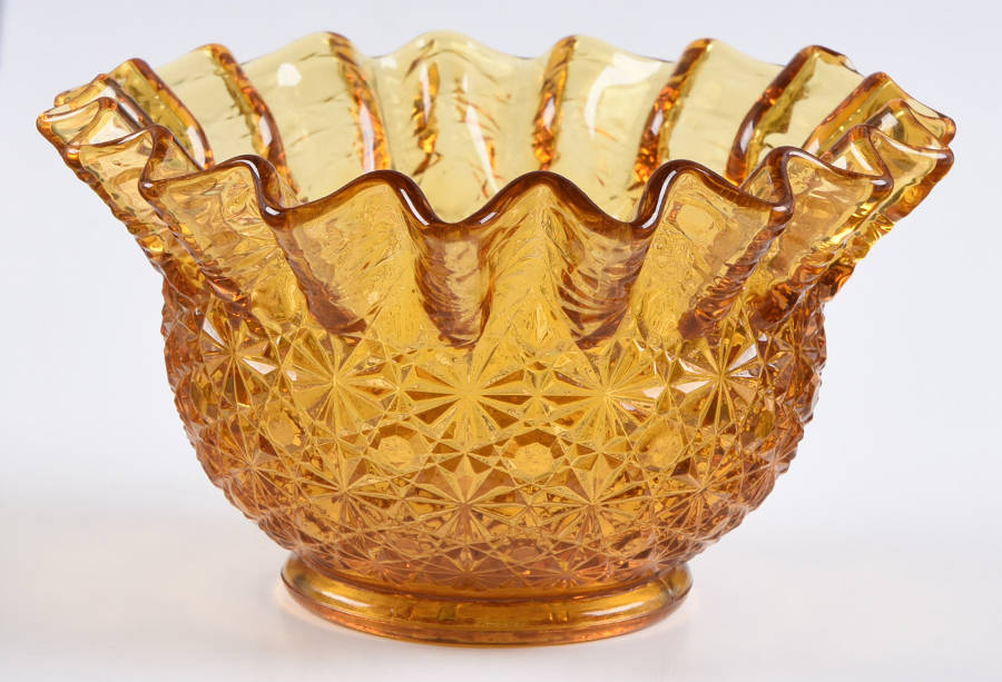 Daisy and Button Amber 6" Round Crimped Bowl by Smith Glass -1