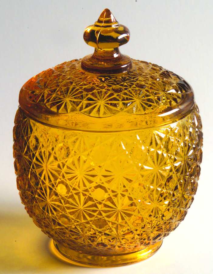 Daisy and Button Amber Candy Box & Lid by Smith Glass -1