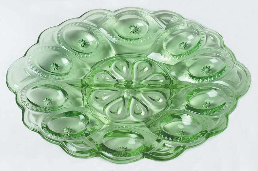 Moon and Star Light Green Deviled Egg Server by Smith Glass -1