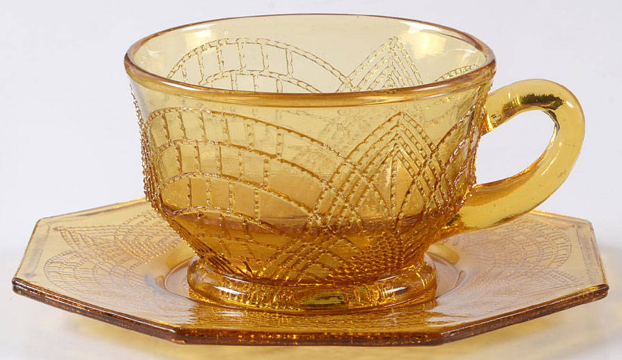 Romanesque Amber Cup & Saucer Set by Smith Glass -1