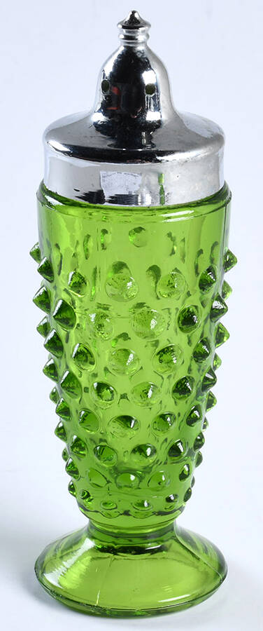Hobnail Lime Green Footed Shaker & Metal Lid by Smith Glass -1