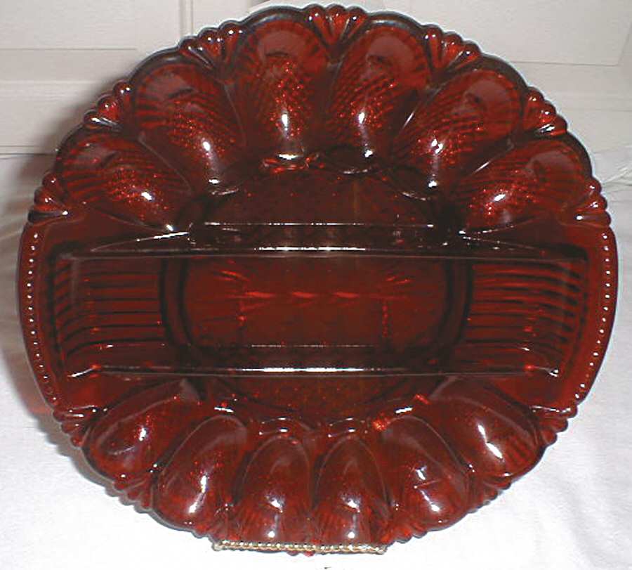 567 Ruby Deviled Egg Server by Smith Glass -1