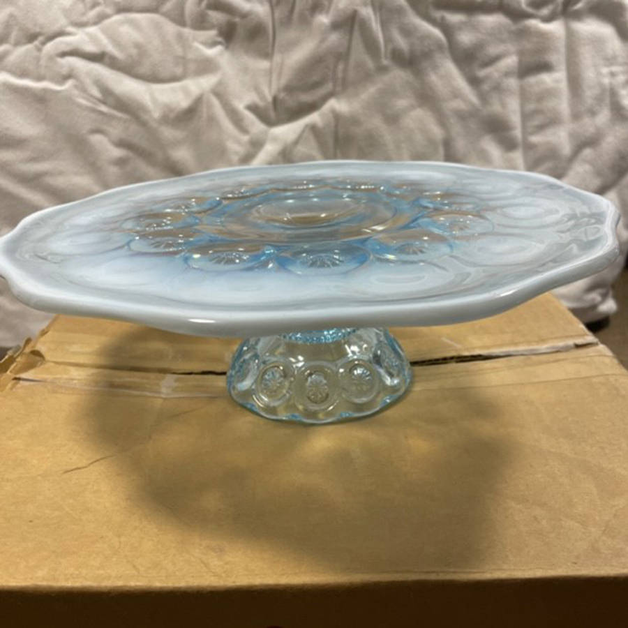 Moon and Star Blue Opalescent Low Cake Stand by Smith Glass -1