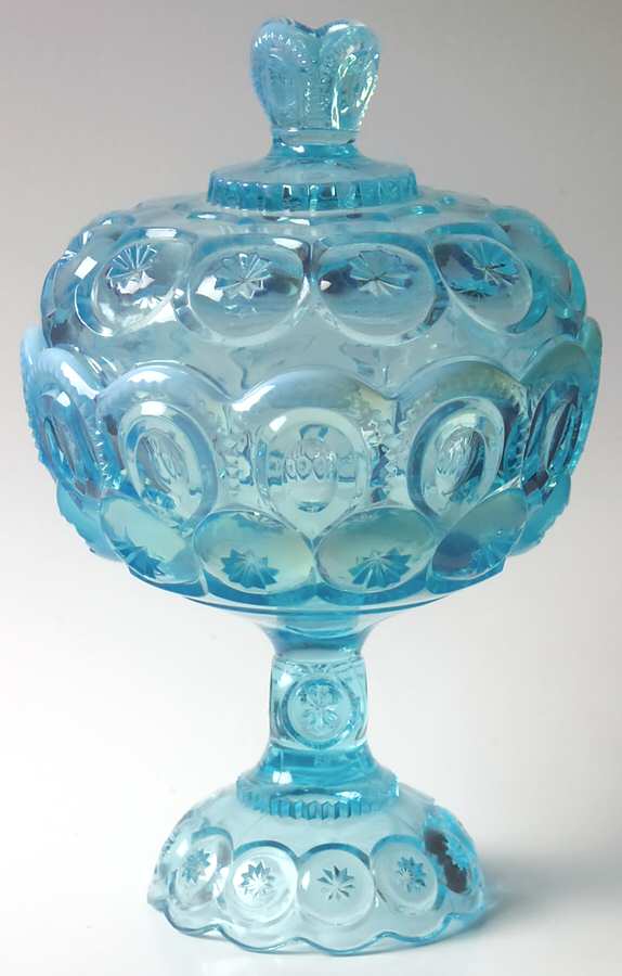 Moon and Star Blue Opalescent Compote & Lid by Smith Glass -1
