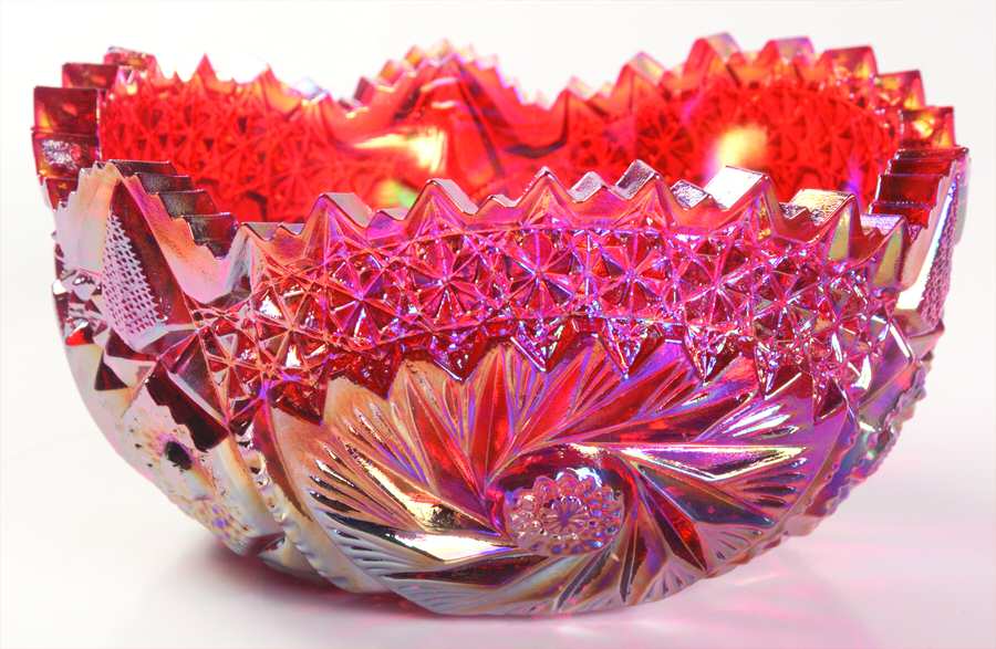 Comet in the Stars Ruby Carnival 7" Round Bowl by Smith Glass -1