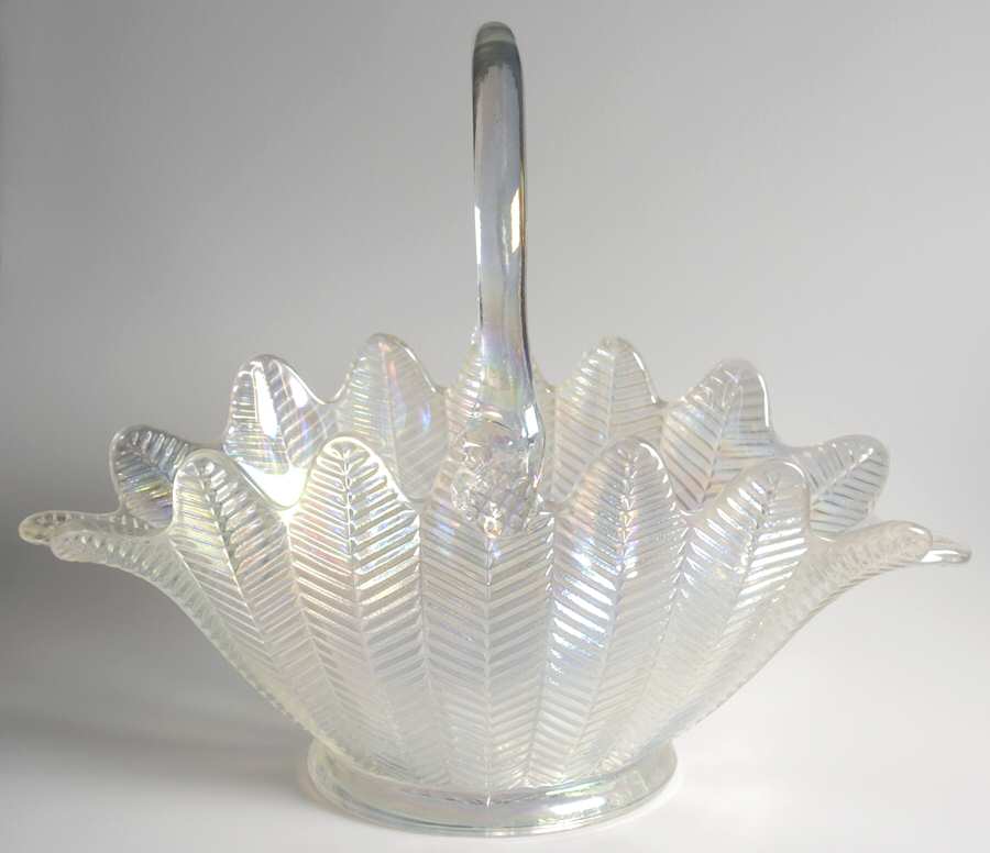 Crystal Lustre White Carnival Glass 13" Basket by Smith Glass -1