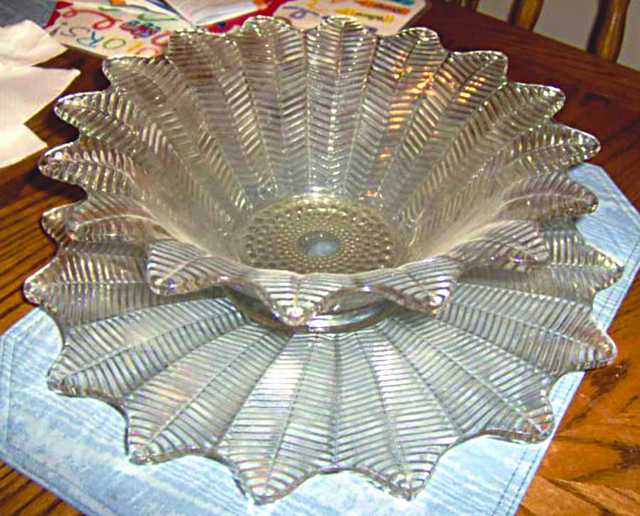 Crystal Lustre White Carnival Glass Punch Bowl with Underplate by Smith Glass -1