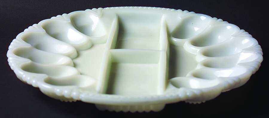 567 Milk Glass Deviled Egg Server by Smith Glass -1