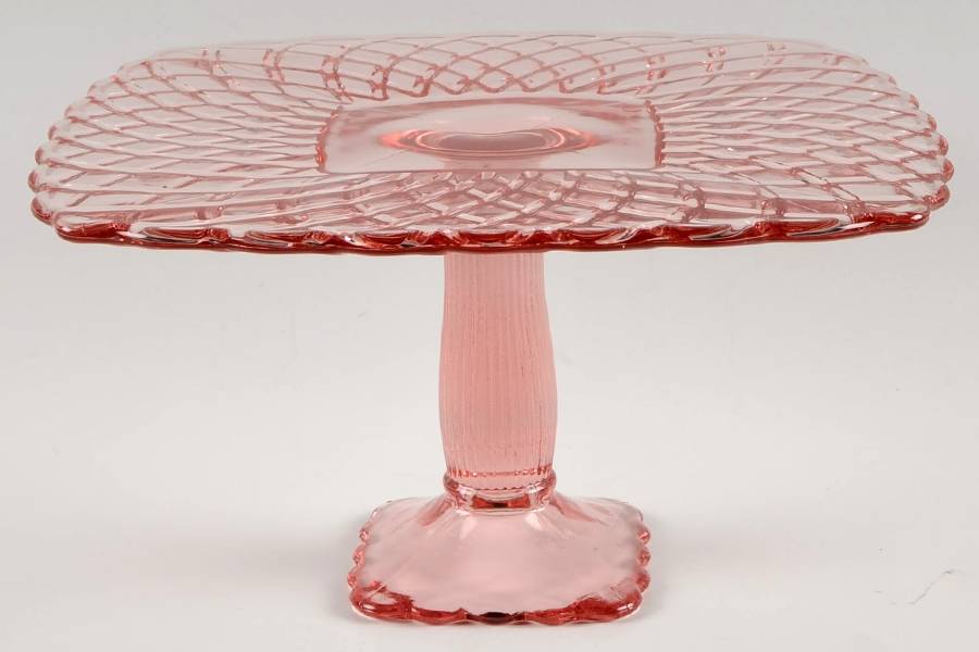 Trellis Pink 11" Diameter Pedestal Cake Stand by Smith Glass -1