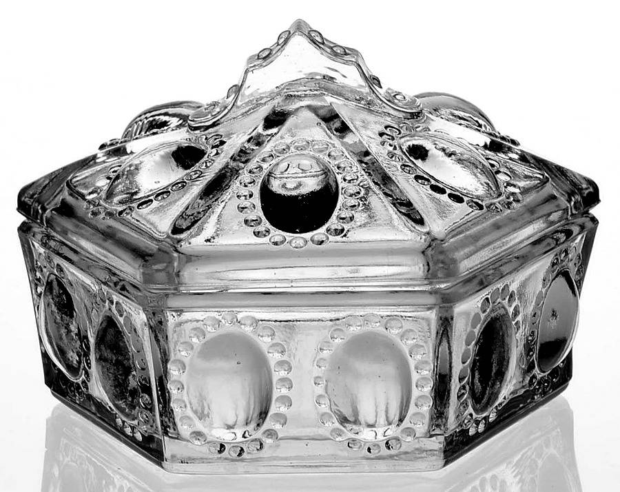 Beaded Medallion Clear Round Puff Box with Lid by Smith Glass -1