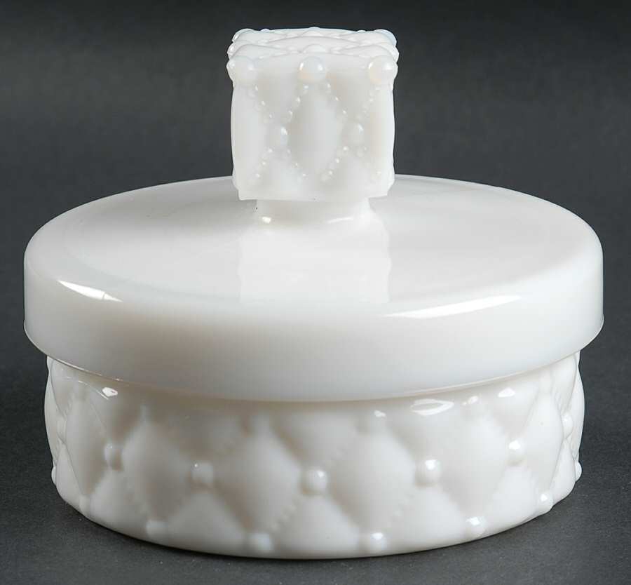 Boutique Milk Glass Round Puff Box with Lid by Smith Glass -1