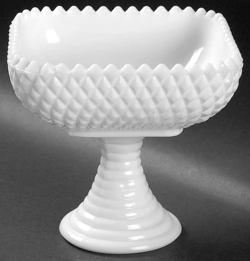 Diamond Milk Glass Round Compote (Height X Width) by Smith Glass -1