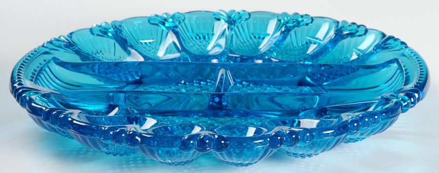 567 Blue Deviled Egg Server by Smith Glass -1