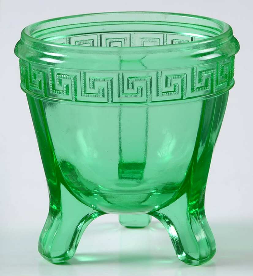 Greek Key Green 3" 3-Toed Footed Bowl by Smith Glass -1