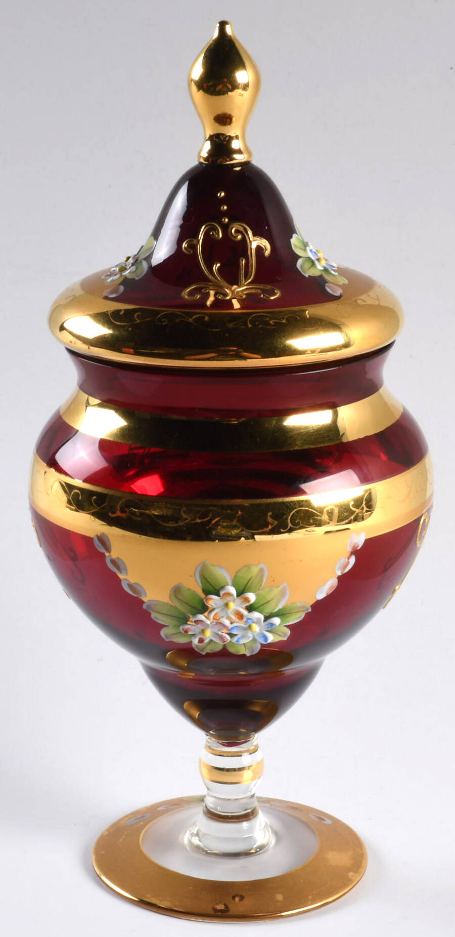 Victorian Glass Decorated Footed Candy Dish & Lid by Seyei-1
