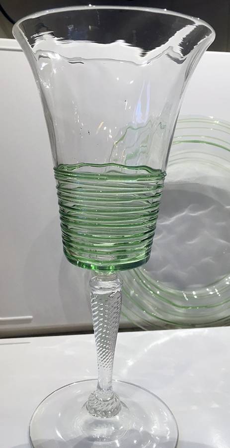 3551 Green Reeding Water Goblet by Steuben-1