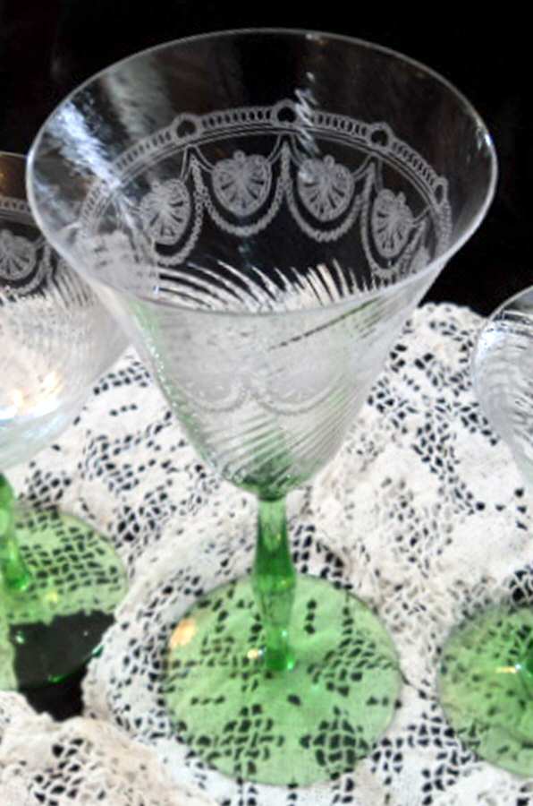 Magda Green Water Goblet by J H Venon Crystal-1