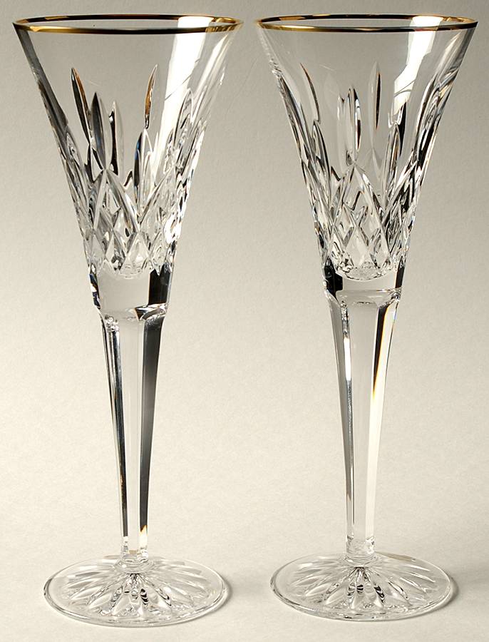 Golden Lismore Tall (Set of 2) Toasting Fluted Champagnes by Waterford Crystal-1