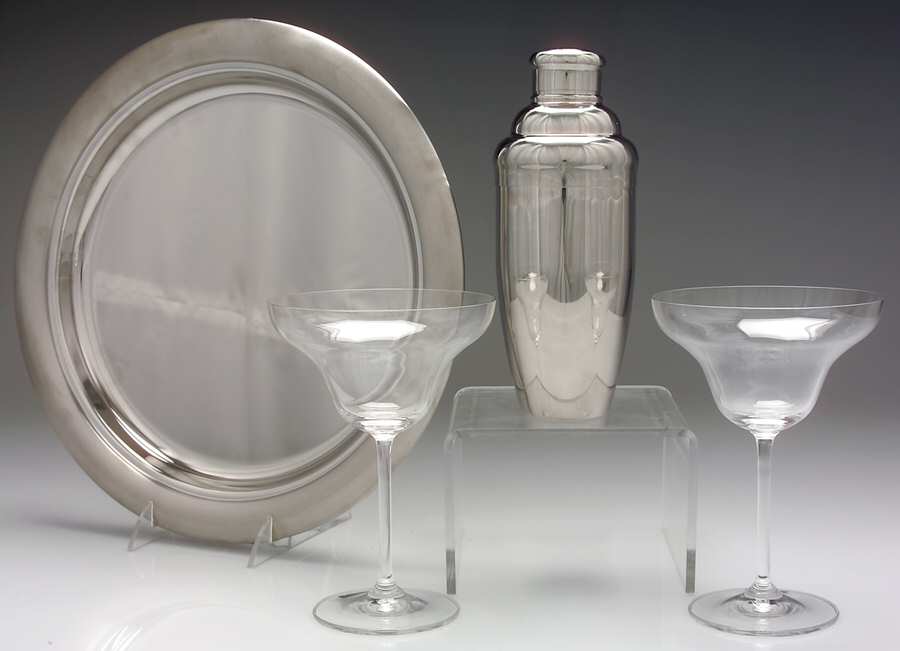 Vintage Margarita Set-2 Margarita Glass,Metal Shaker &Tray by Waterford Crystal-1