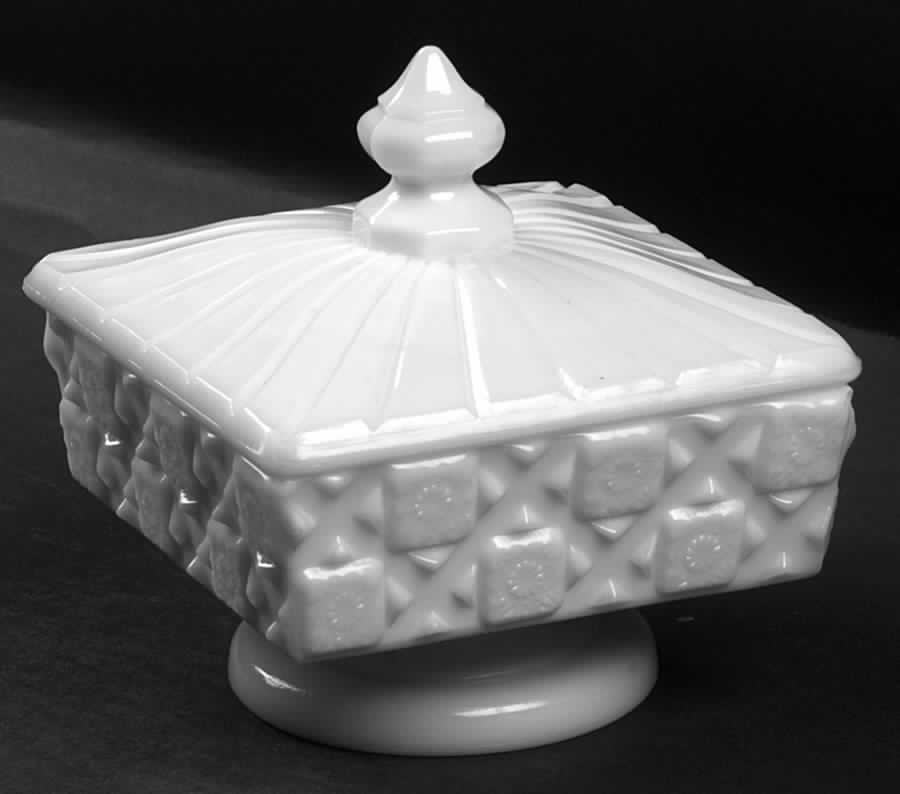Old Quilt (Milk Glass) Compote & Lid by Westmoreland-1
