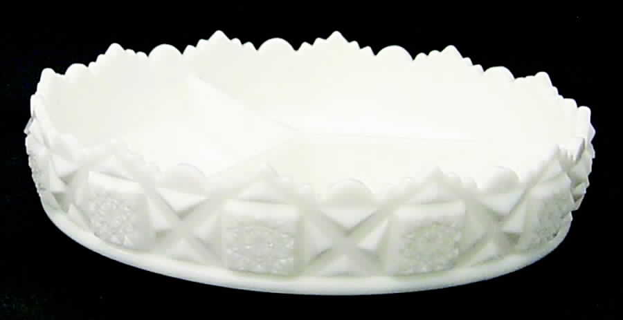 Old Quilt (Milk Glass) 9" 3 Part Round Relish by Westmoreland-1