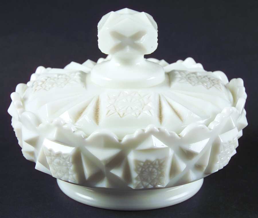 Old Quilt (Milk Glass) Powder Jar & Lid by Westmoreland-1