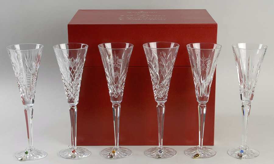 Twelve Days of Christmas (6 Piece) Flute Set with Charms & Wood Case by Waterford Crystal-1