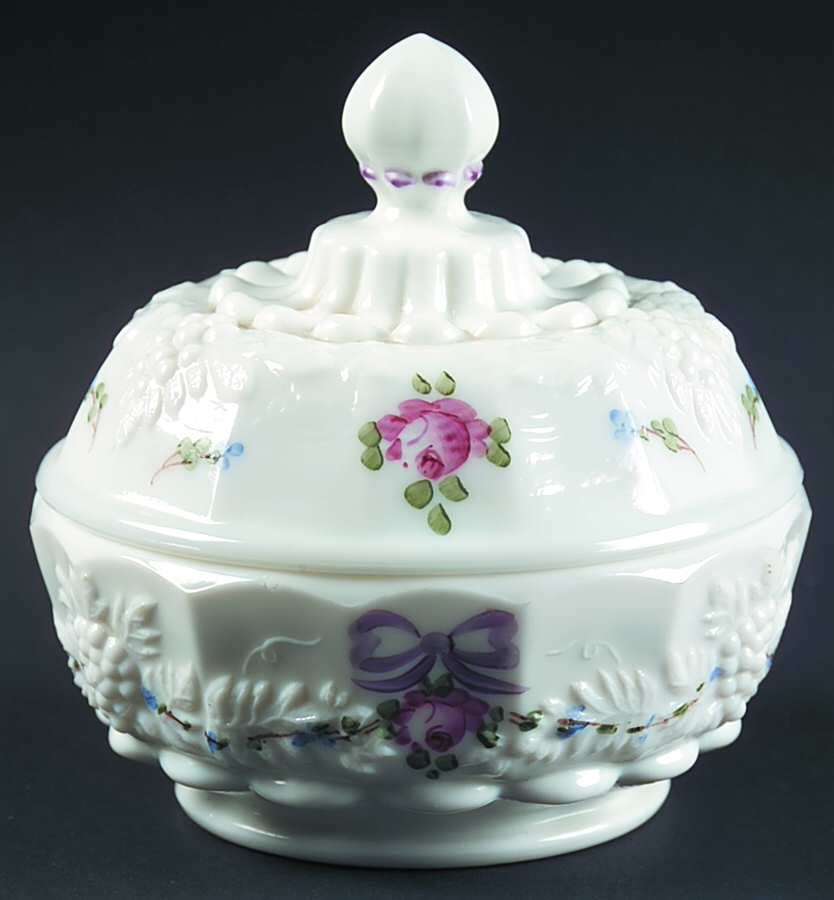 Roses & Bows Round Puff Box with Lid by Westmoreland-1