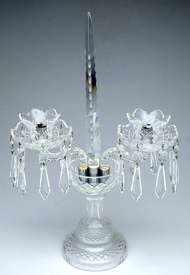 Candelabras 2 Light Candelabra with Bobeche & Prisms by Waterford Crystal-1
