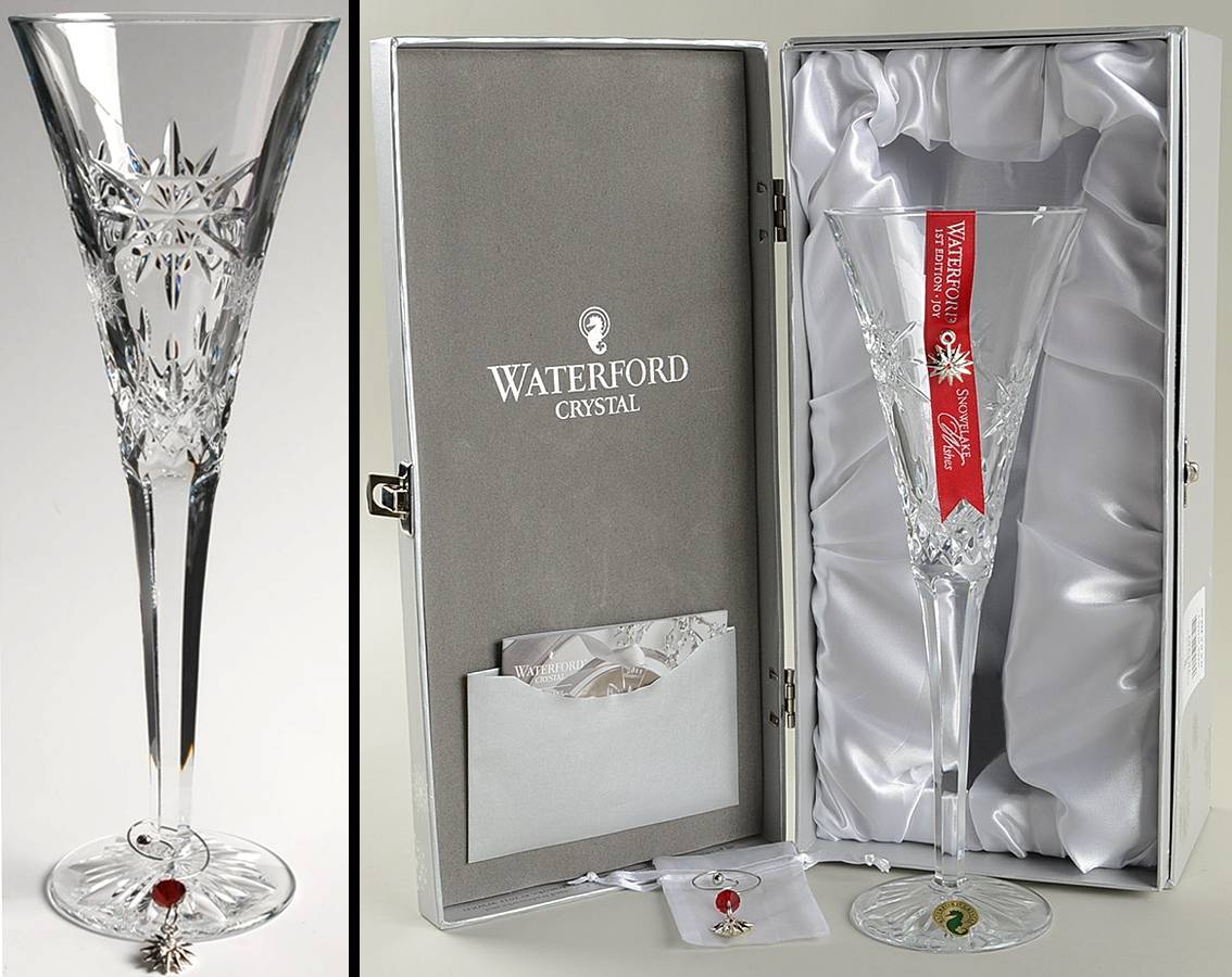Snowflake Wishes (Boxed) Joy Fluted Champagne w/2 Charms by Waterford Crystal-1