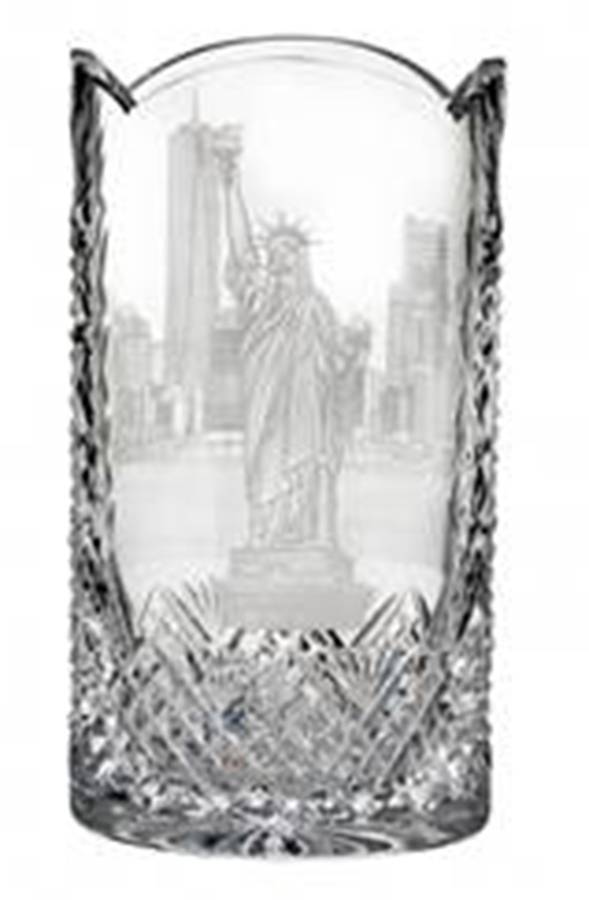 Copper Wheel Engraved Gallery 12" Flower Vase by Waterford Crystal-1
