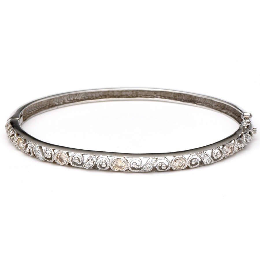 14KW Fancy Brown & White Diamond(1.24) Hinged Bangle Bracelet-1