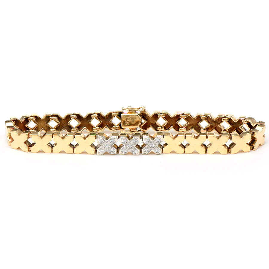 14KYW Vintage Diamond(0.30) "X" Link Bracelet-1