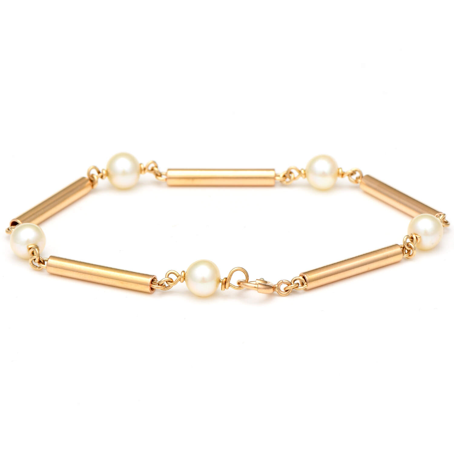 14KY Cultured Pearl & Bar Link Bracelet-2