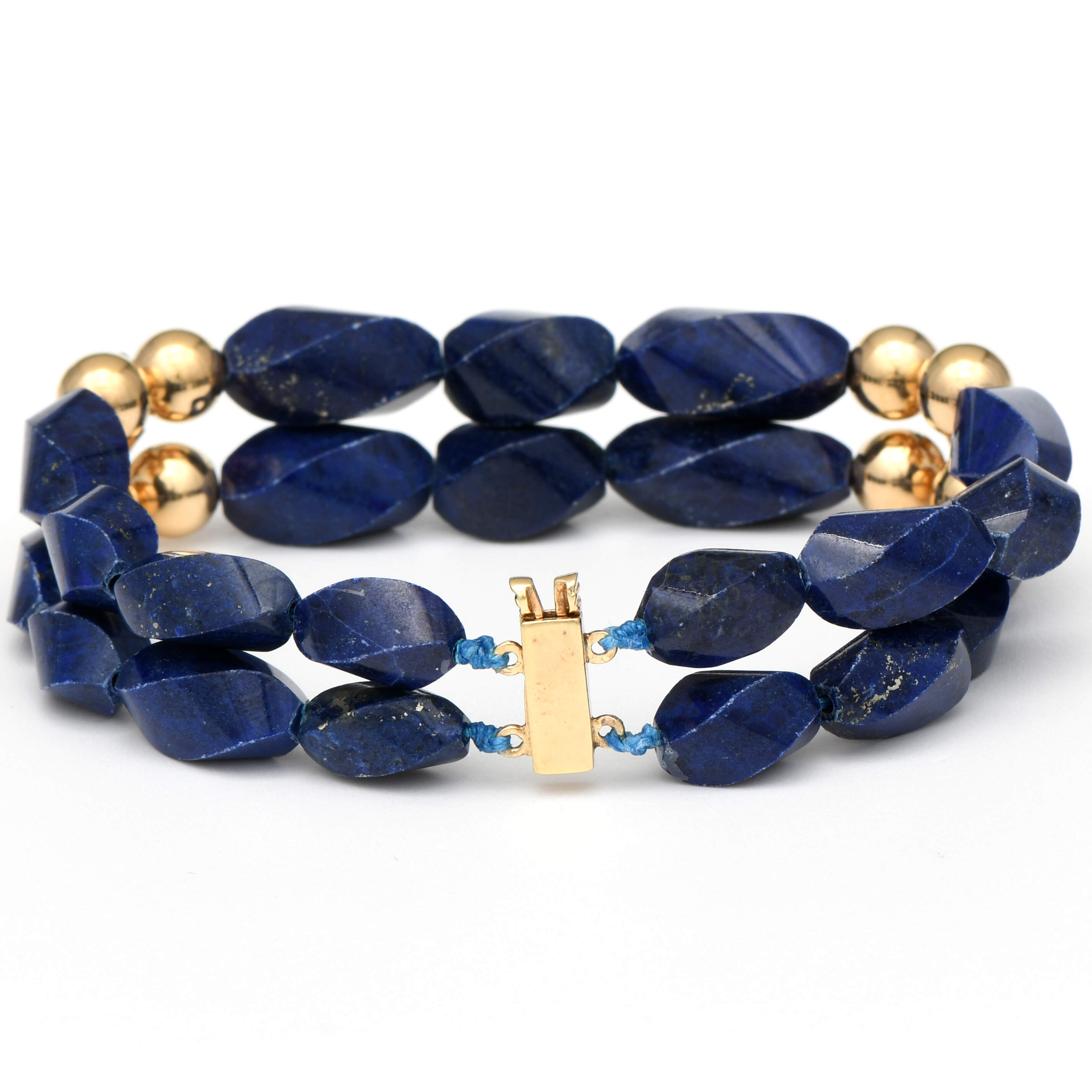 14KY Lapis Lazuli Bead & Diamond(0.14) Station Bracelet-2