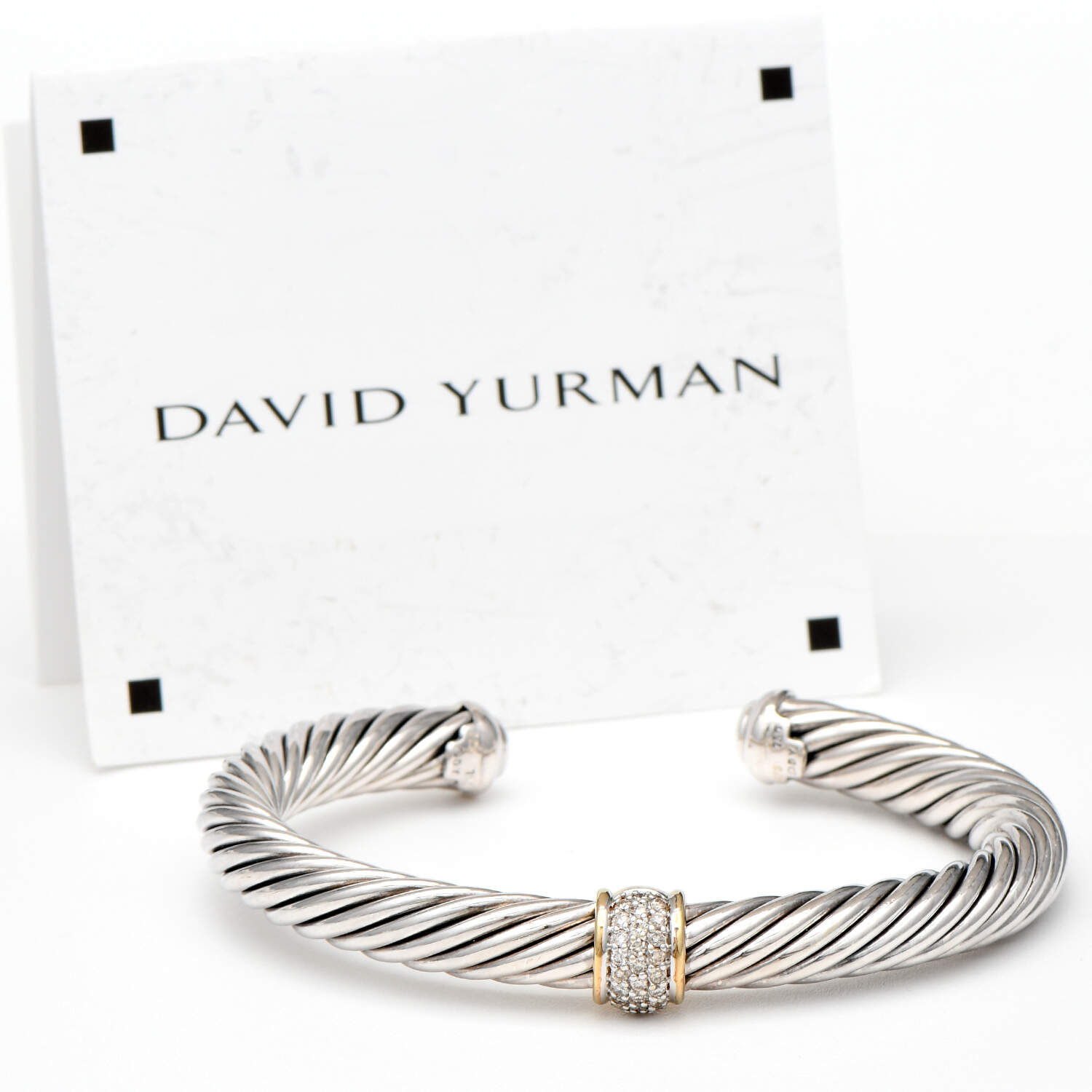 SS 18KY David Yurman Classic Cable Diamond(0.21) Cuff Bracelet-3