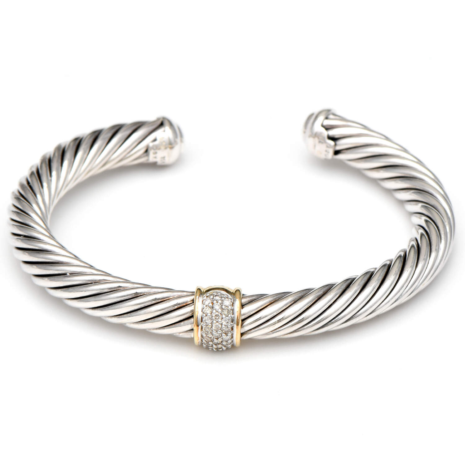 SS 18KY David Yurman Classic Cable Diamond(0.21) Cuff Bracelet-1