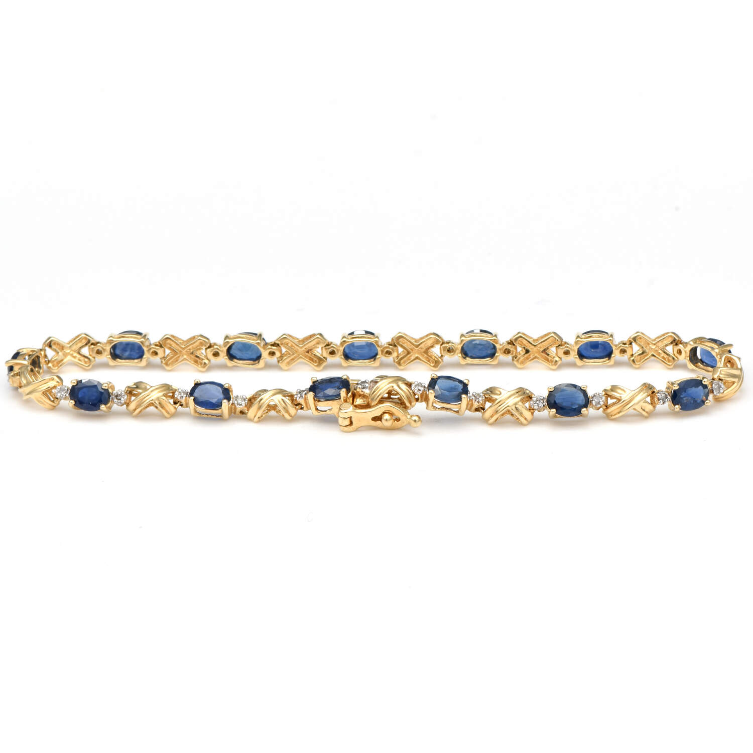 14KY Sapphire(5.70) & Diamond(0.06) Accent "X" Bracelet-4