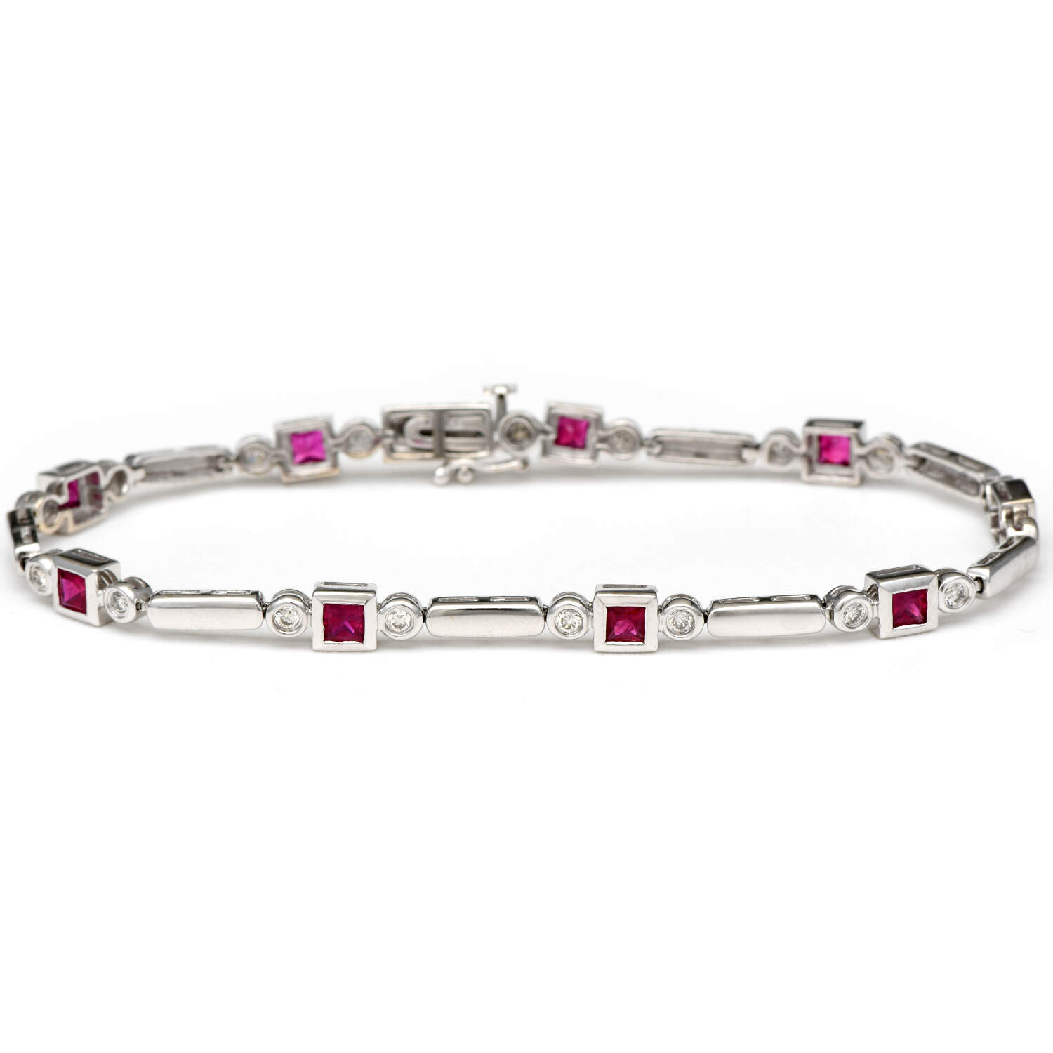 14KW Ruby(0.50) & Diamond Line Bracelet-1