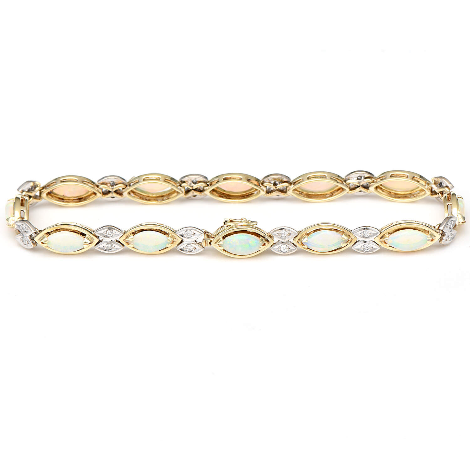 14KY Crystal Opal(6.0) & Diamond(0.24) Accent Line Bracelet-2
