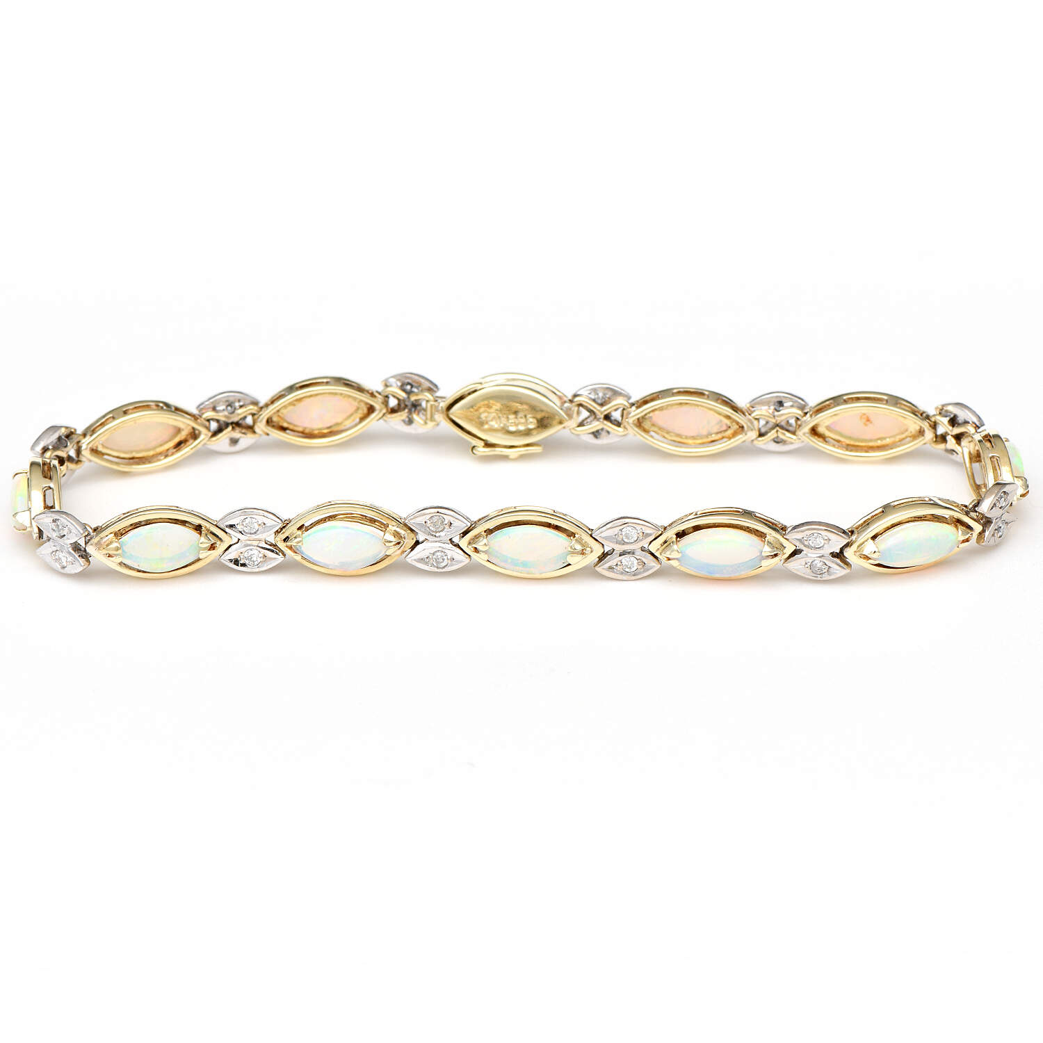 14KY Crystal Opal(6.0) & Diamond(0.24) Accent Line Bracelet-1