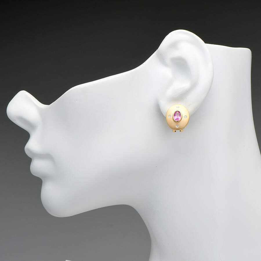 14KY Pink Sapphire (1.4) & Diamond (0.12) Button Earrings-3