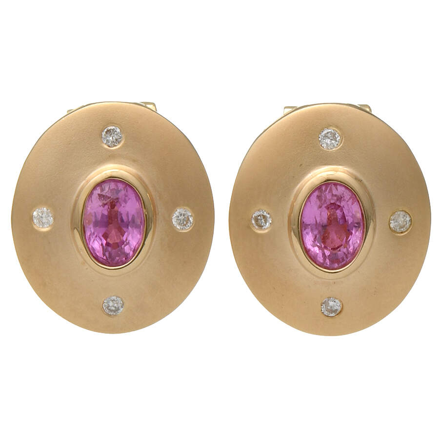 14KY Pink Sapphire (1.4) & Diamond (0.12) Button Earrings-1