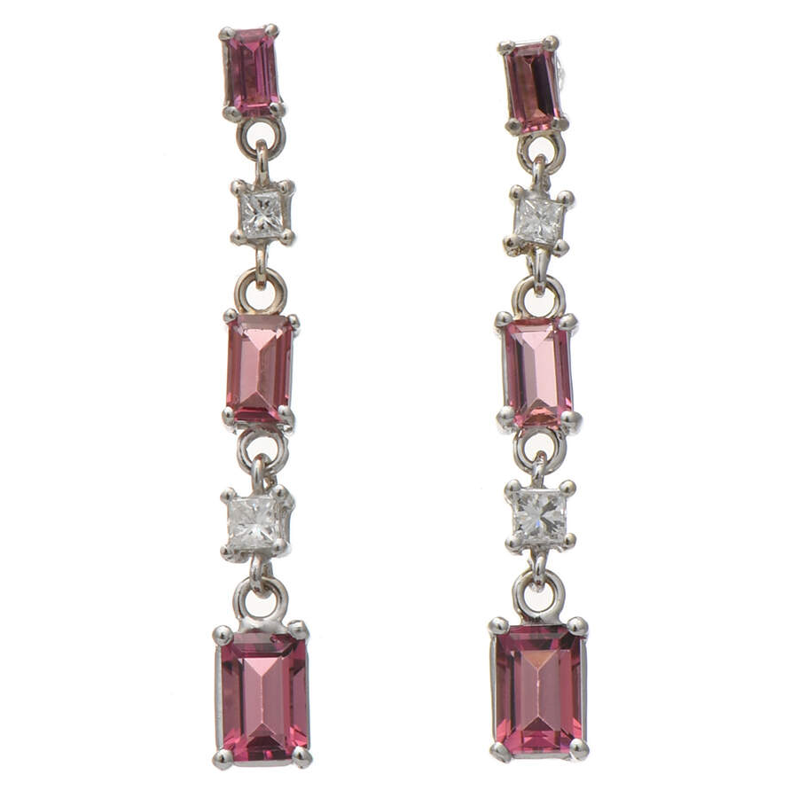 18KW Pink Tourmaline(1.87) & Diamond Drop Earrings-1