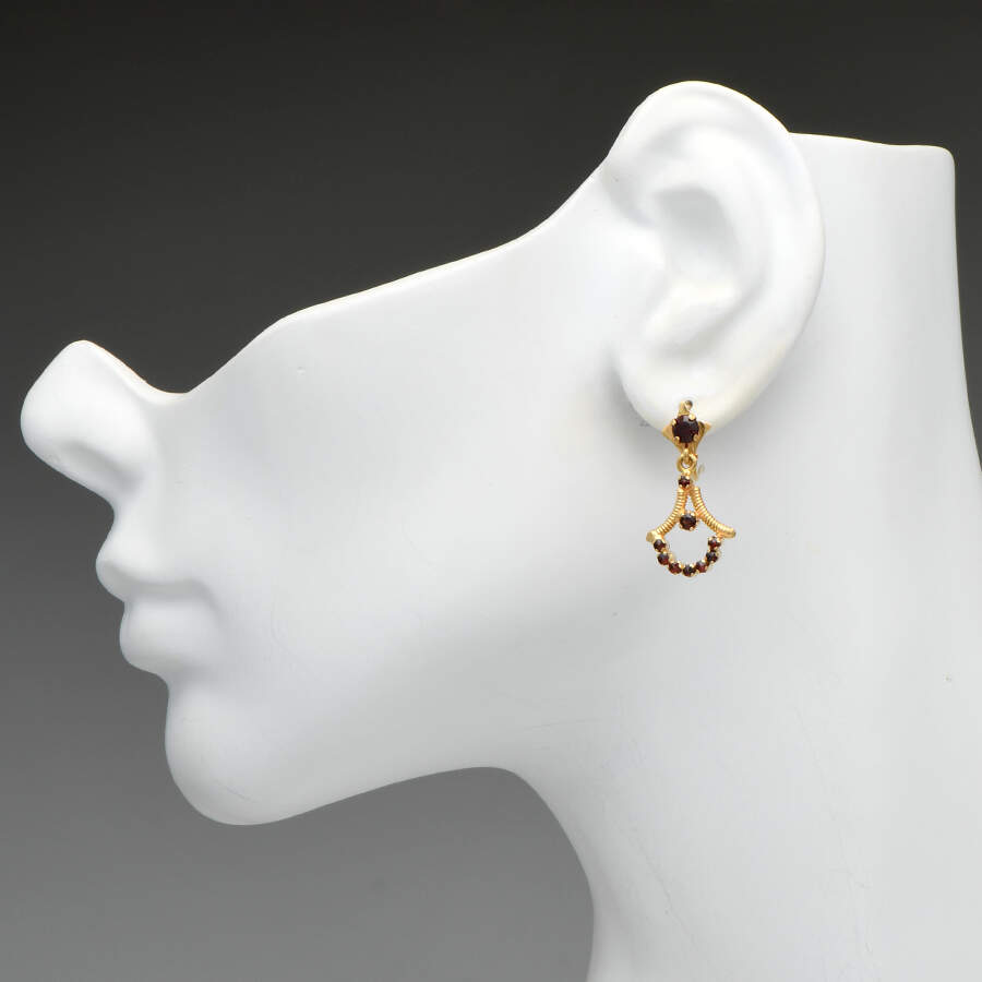 18KY Vintage Pyrope Garnet(1.12) Drop Earrings-3