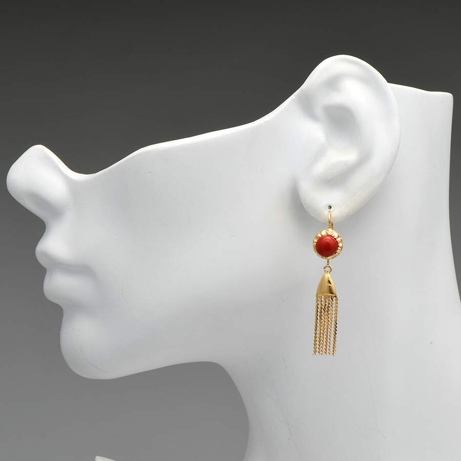 14KY Dyed Chalcedony Fringe Dangle Earrings-3