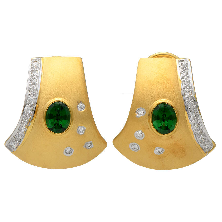 18KY Green Garnet (0.80) & Diamond (0.25) Earrings-1