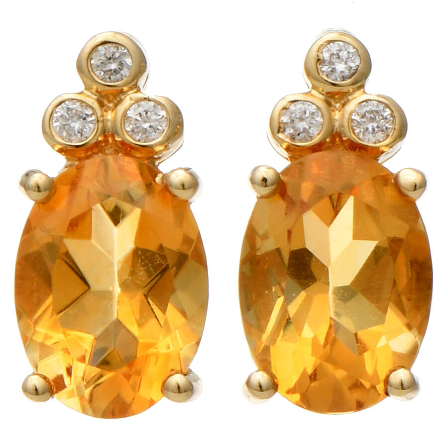 14KY Citrine(2.01) & Diamond(0.06) Stud Earrings-1
