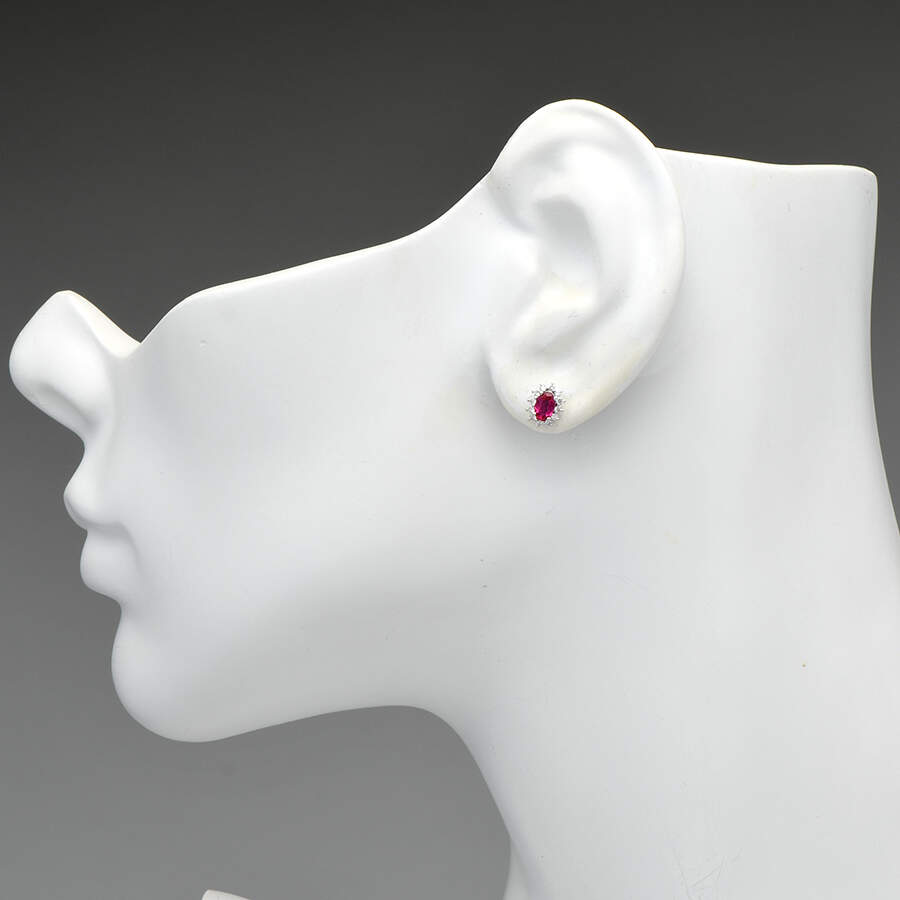 14KW Ruby(0.40) & Diamond(0.12) Halo Stud Earrings-3